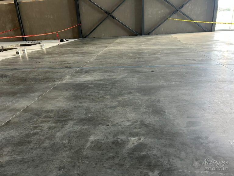 Concrete floor on a construction site during cleanup