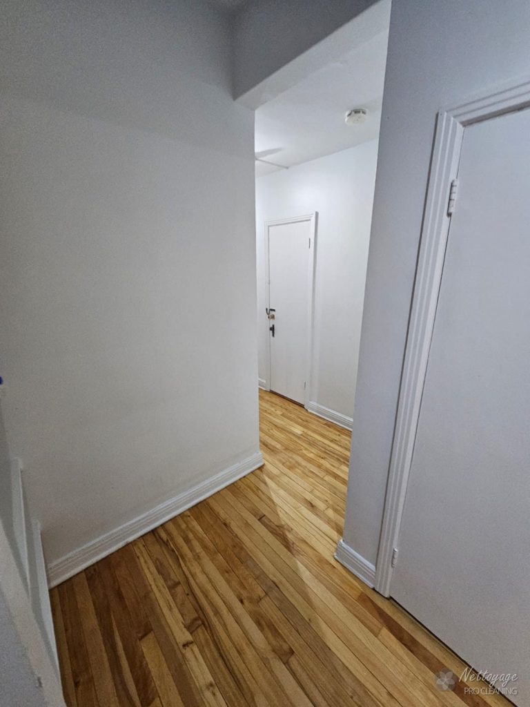 Clean hallway and hardwood floor after cleaning