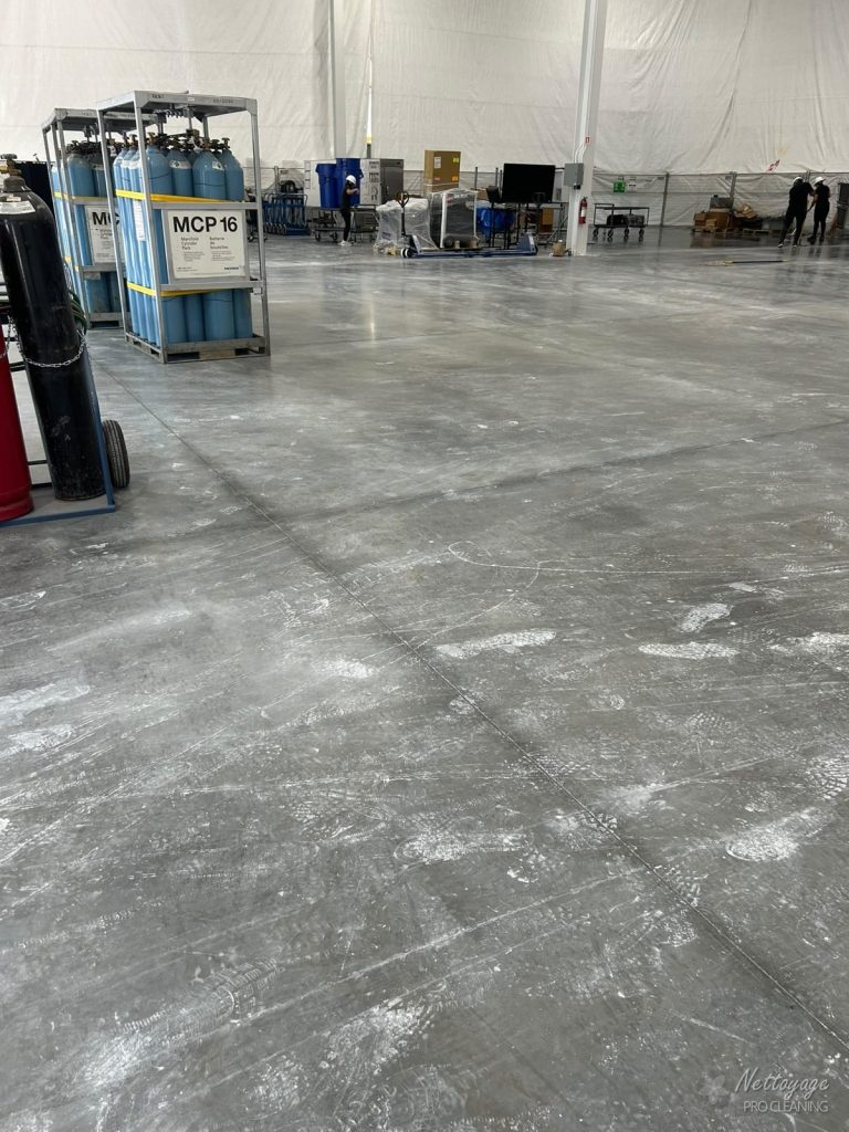 Industrial warehouse floor after professional cleaning